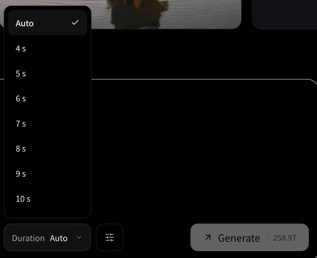 Detalle del menú Duration en VibePaper con Auto seleccionado, tal como se veía en octubre de 2026, con opciones de 4 s a 10 s