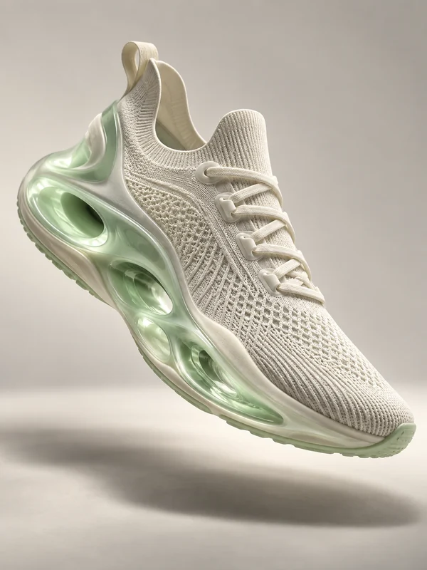 Ivory knit sneaker with translucent mint cushioning